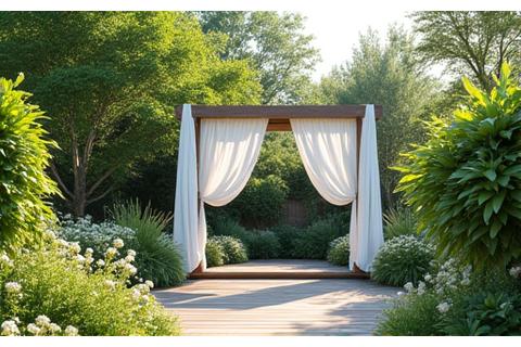 Garten-Pavillon umgeben von Grünflächen, bereit für eine Party