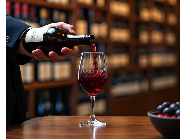 Sommelier gießt erlesenen Wein in ein Glas